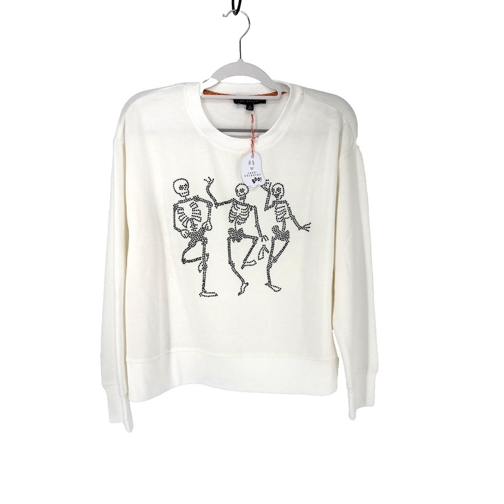 Jane & Delancey Dancing Skeletons Pullover Womens Medium Off White Halloween